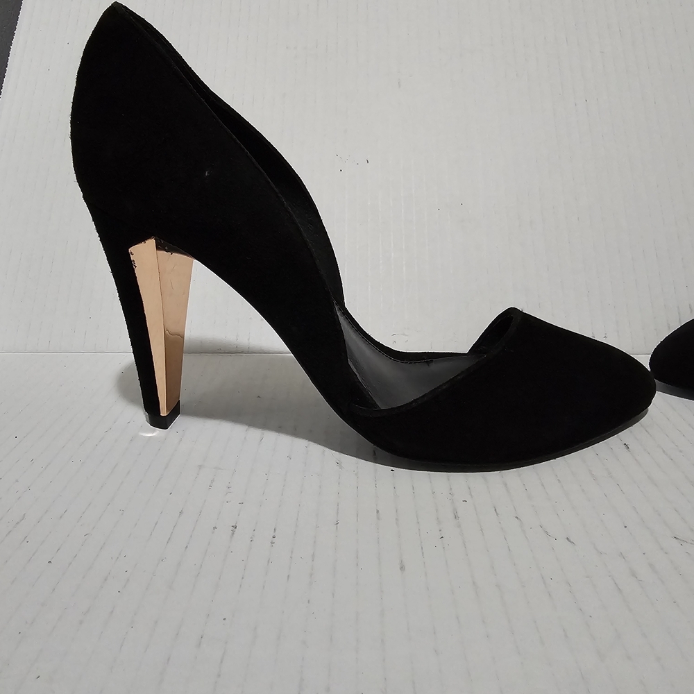 Rebecca Minkoff Black Suede D'Orsay Women's Pumps Gold Tone Heel Sz 8.5 Shoes - Picture 3 of 13